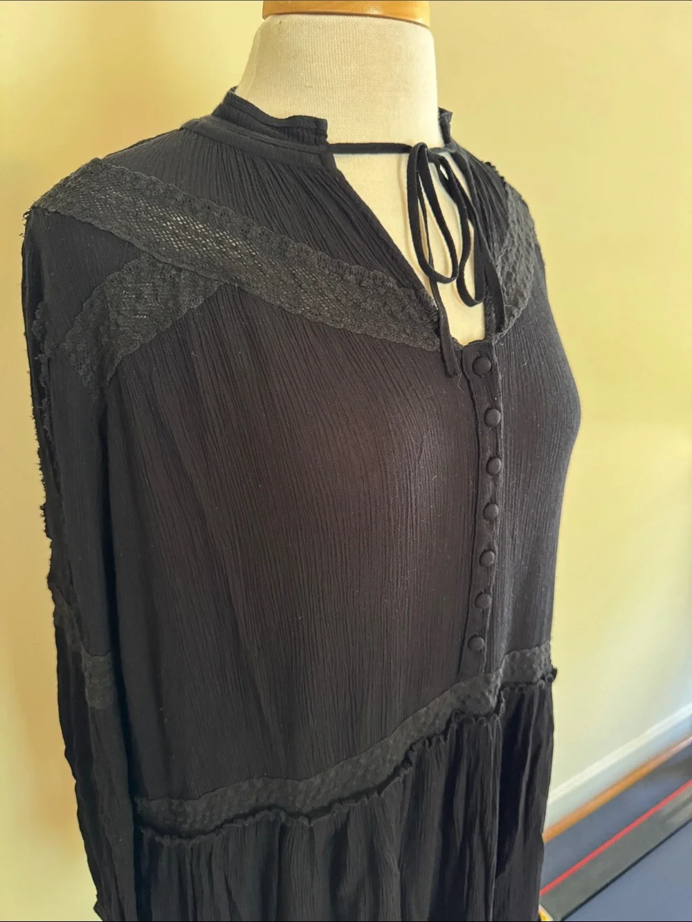 Free People Feelin Moody Black Long Sleeve Mini Dress